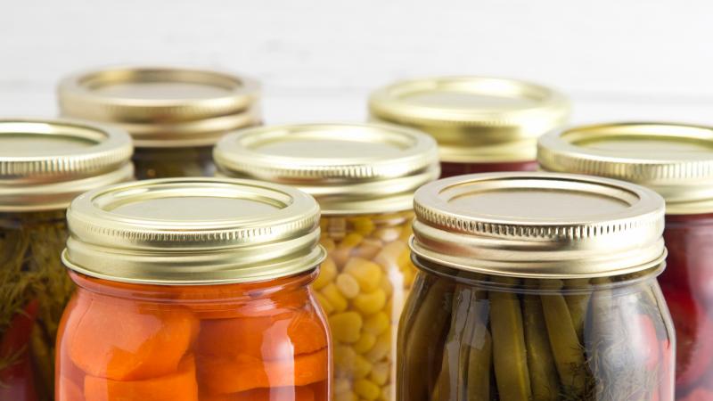 homed canned jars with vegetables